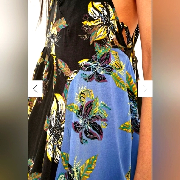 Free People Dress "Thought I Was Dreaming" Black & Blue Floral M - Picture 8 of 9